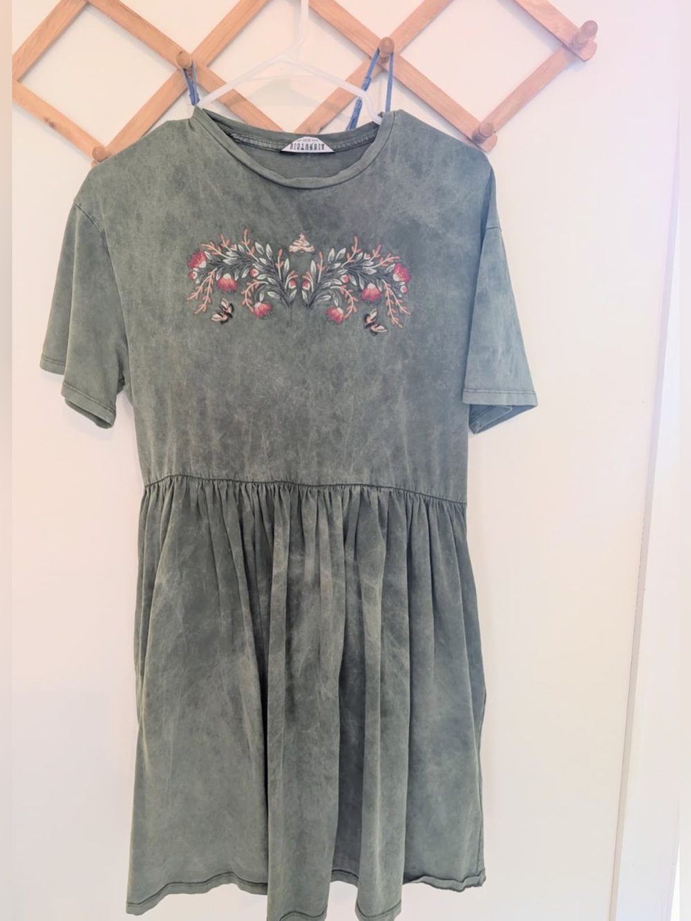 Disturbia Olive Green Embroidered Tee Dress